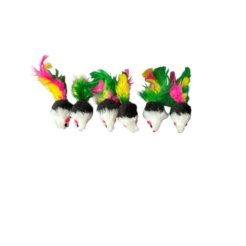 NEW lot of 6 cat toys mouse mice feathers